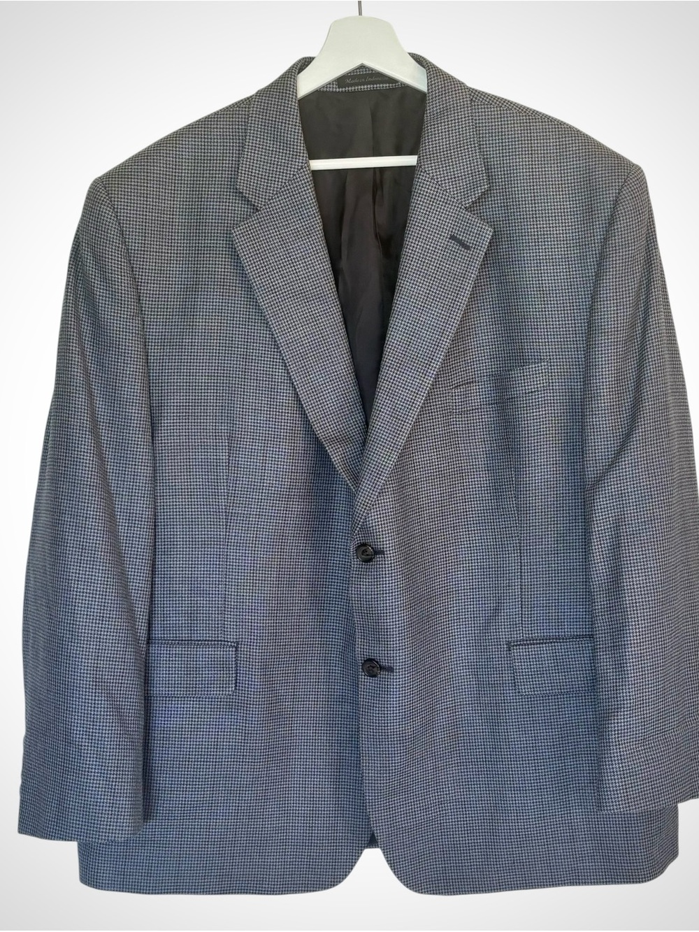 Lauren Ralph Lauren Houndstooth Blazer 48S Grey Silk Wool Classic Sport Coat EUC